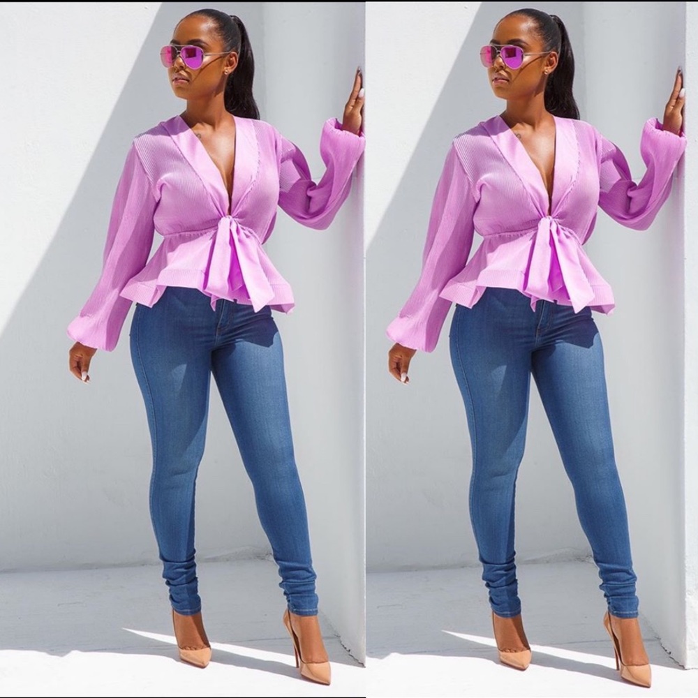 DEEP V NECK LONG SLEEVES TOP